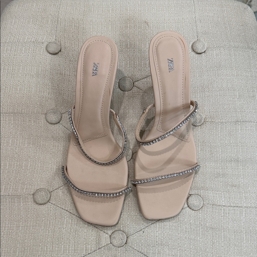 Zara Nude Rhinestone Embellished Sandals